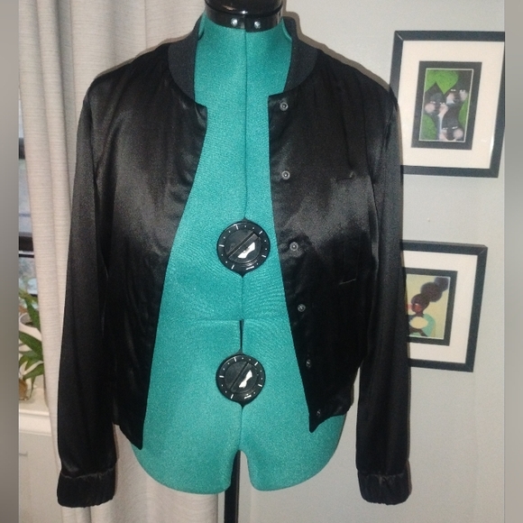 JNBY Graphic Print Black Lightweight Baseball Style Jacket Sz L - Picture 13 of 14